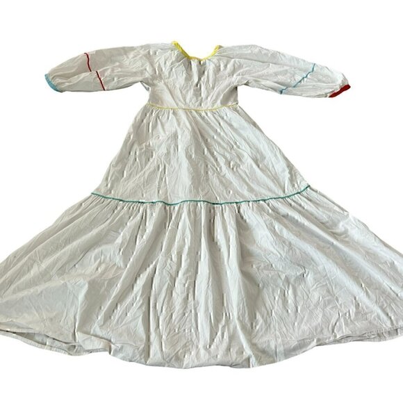 Staud Womens Dress 2 White Demi Maxi Puff Sleeve Button Tiered Zipped Pockets - Picture 3 of 16